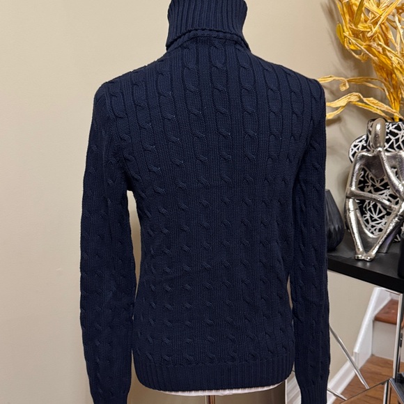 Ralph Lauren Sport Women Navy Cotton Turtleneck Sweater Size L pre-owned. - Picture 2 of 8